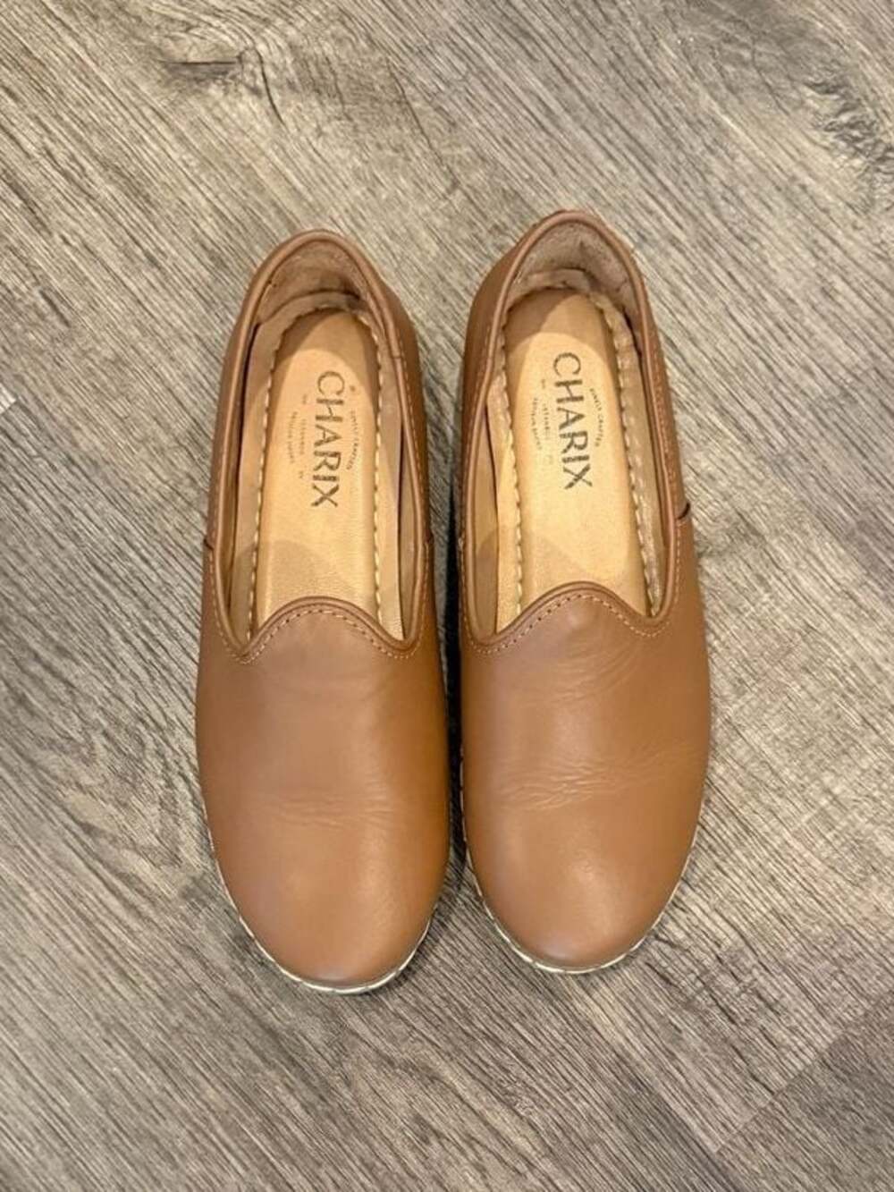 Charix Camel Leather Slip-On Artisan Shoes - 36